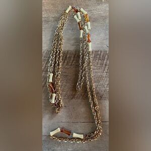 Sarah Coventry Women’s Necklace Long Double Strand Gold Tone Beads